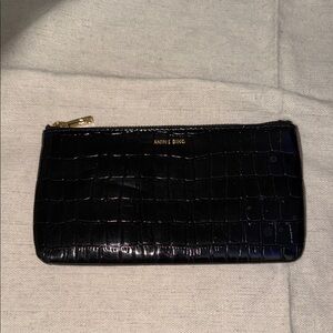 Anine Bing Black Croc-Embossed Zip Card Wallet